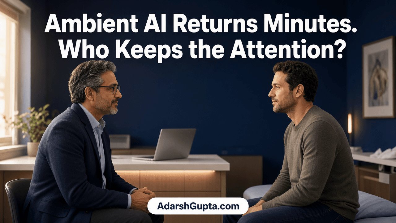 Ambient AI scribe in a clinical exam room — documentation minutes returned, AdarshGupta.com
