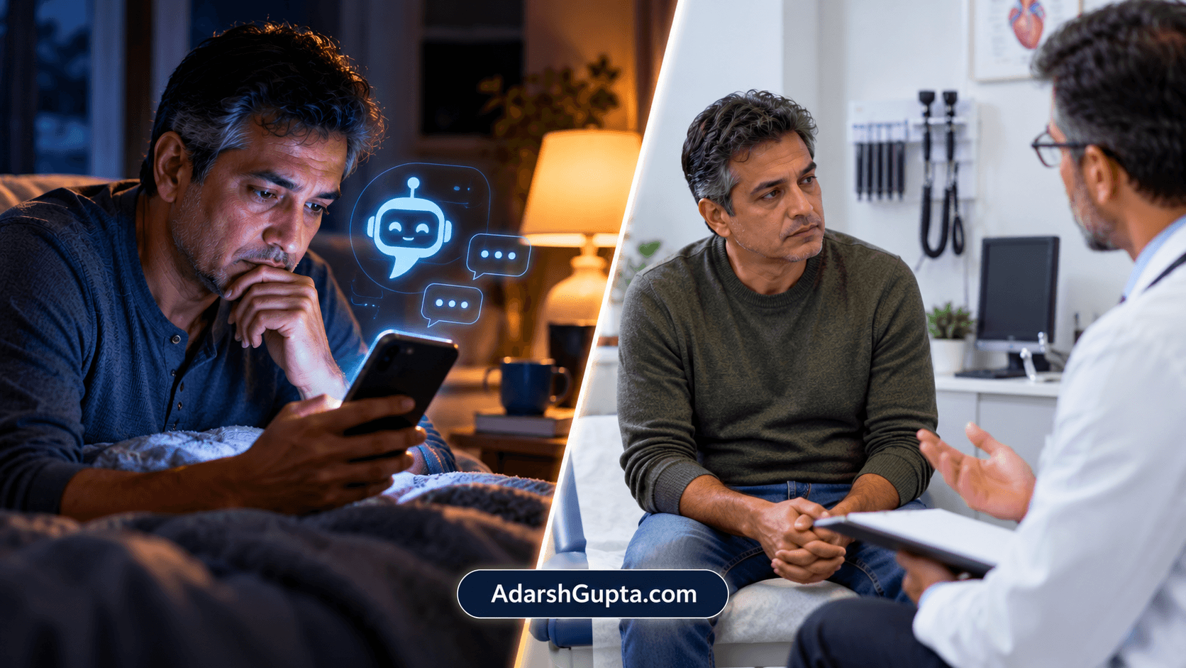 Shadow medical history — a middle-aged man tells a health AI about symptoms at night, then shares less with the physician in the exam room, AdarshGupta.com